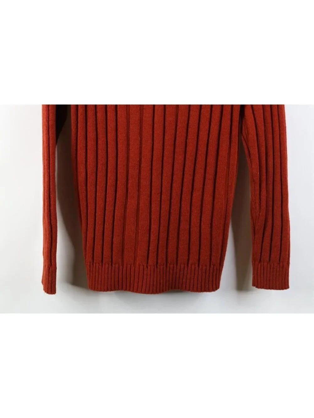 Vintage 70s Streetwear Womens Medium Blank Ribbed Knit Cardigan Sweater Orange